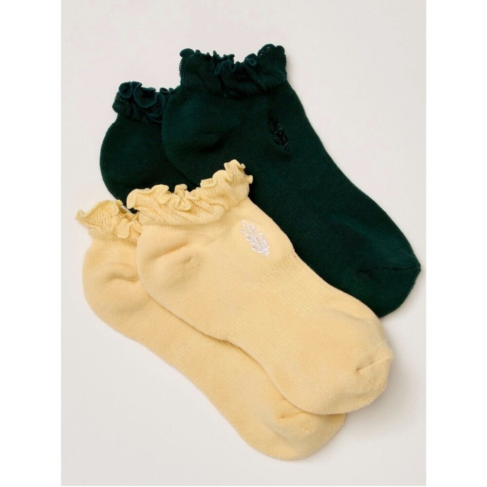Free People FP Movement Ruffle Sneaker Sock 2-Pack Set Evergreen Sunlit NEW NWT